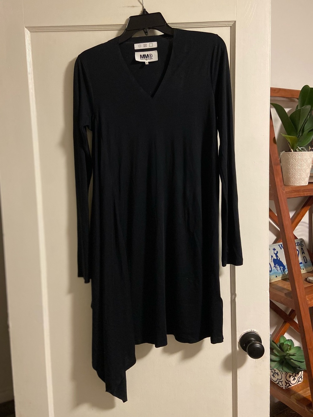 MM6 Maison Margiela Asymmetric Draped Front Long Sleeve Dress Med Black Cotton